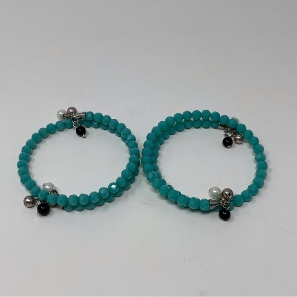 Two Spiral Turquoise Beaded Bracelets - Picture 1 of 6